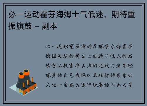 必一运动霍芬海姆士气低迷，期待重振旗鼓 - 副本